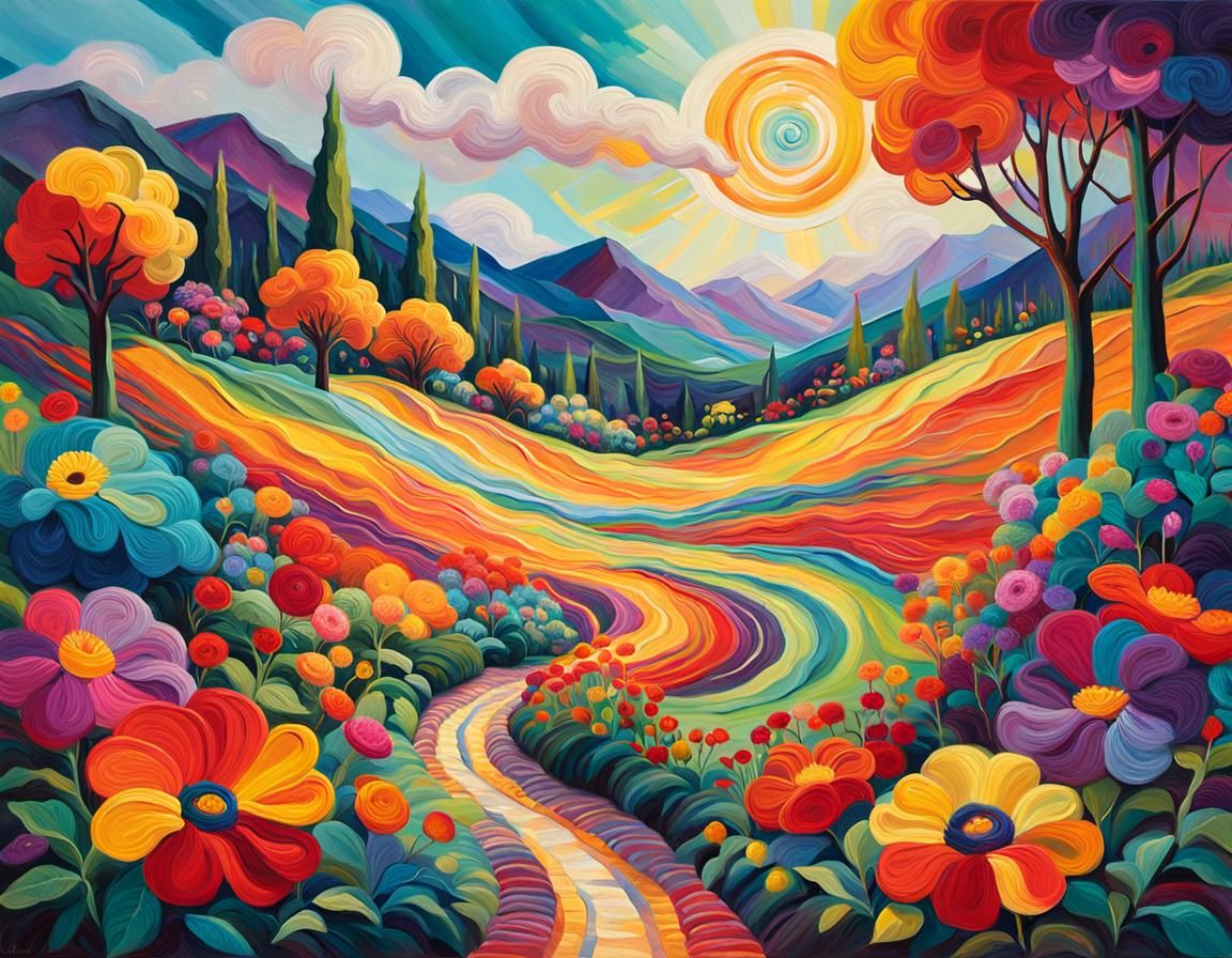 Vibrant Fauvist Masterpiece: Lush Yarn Gardenscape