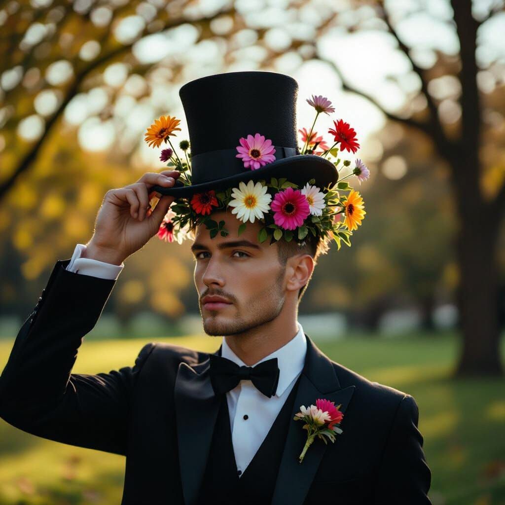 Surreal Editorial: Man's Hat Reveals Flower Garden