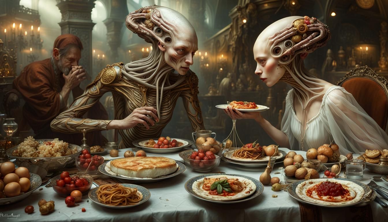 Dreamlike Alien Feast in Magical Realism