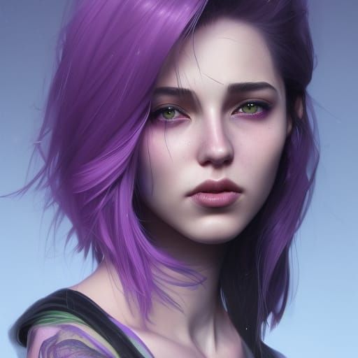 Green-Skinned Woman Portrait in Art Nouveau Style