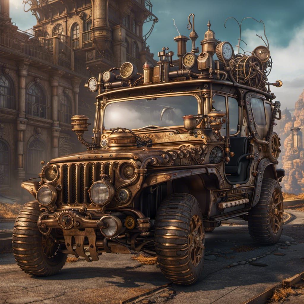 Steampunk Jeep Matte Painting in Deep Color