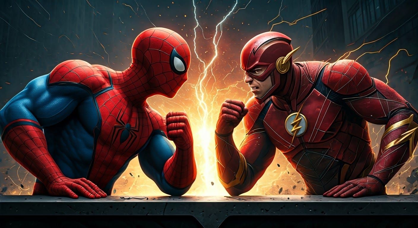 Towering Superheroes Engage in Epic Arm-Wrestling Showdown