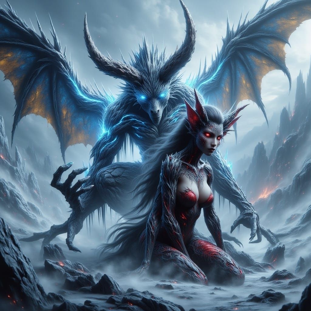 Gothic Dragon Man on Snowy Peak