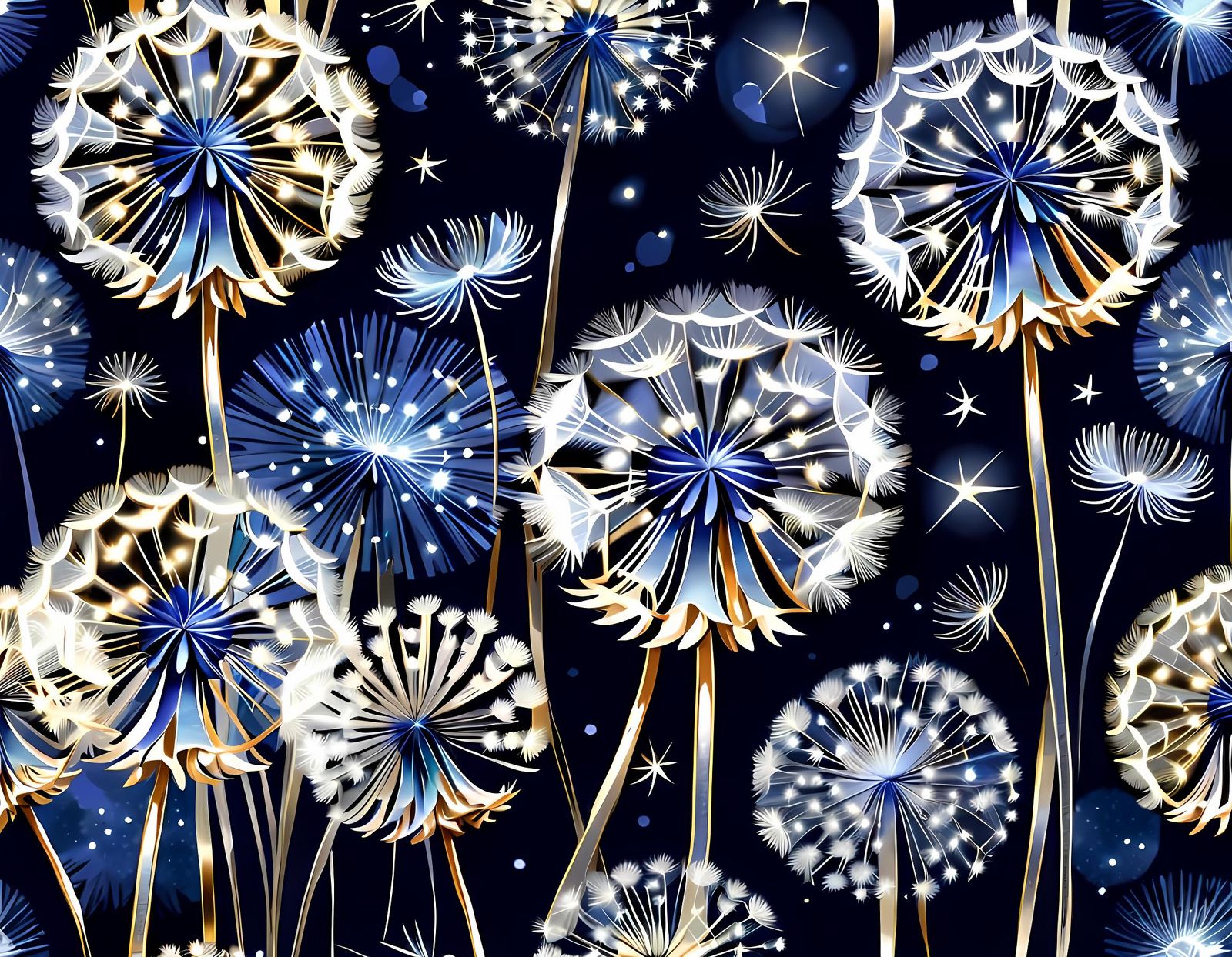 Glowing Silver Dandelions in Stylized Watercolor Anime