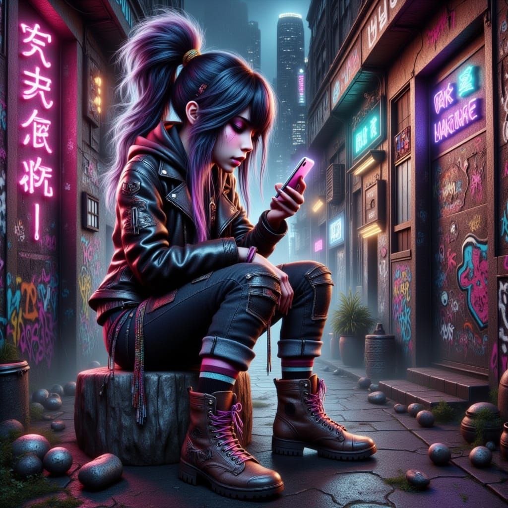 Cyberpunk Witch Casting Spell in Neon Alleyway