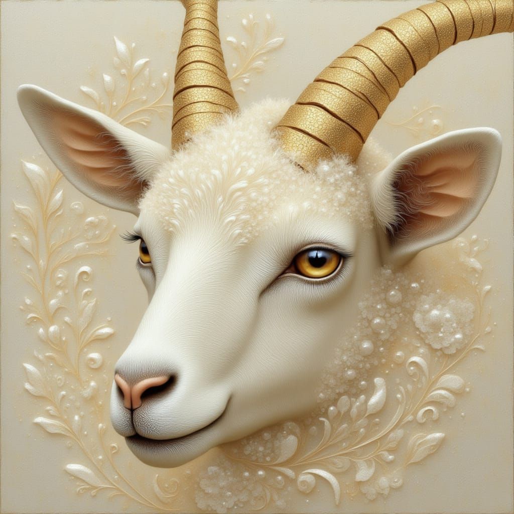 Beautiful Goat Portrait with Lace Wool, Fantasy Style