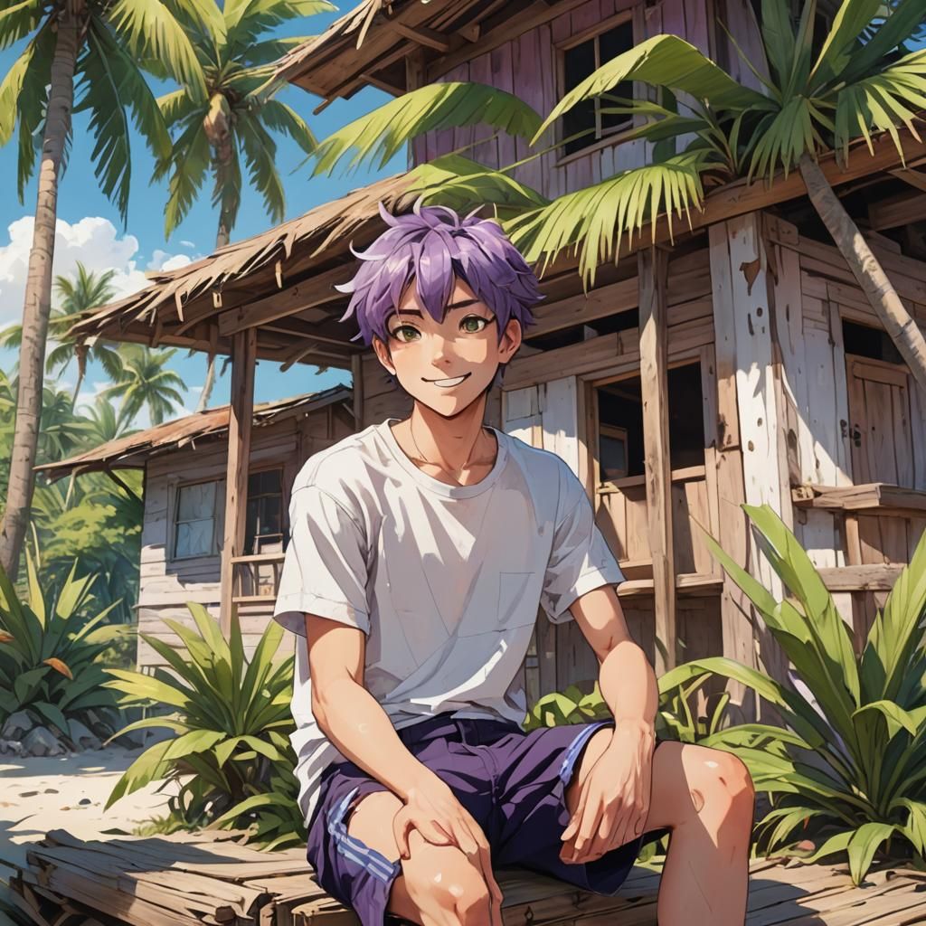 Anime Style Portrait on Tropical Island