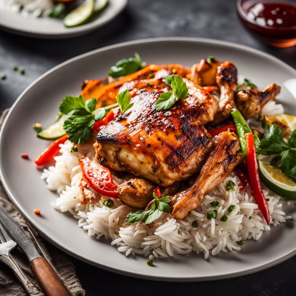 Realistic Food Photography of Chicken with Sweet Chili and B...