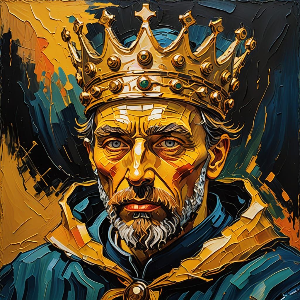 Golden Crown Ring in Neo-Expressionist Oil Painting