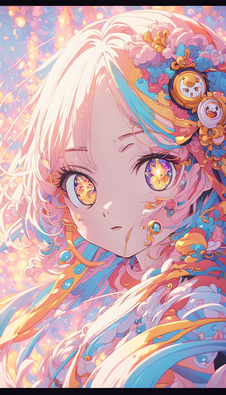 Anime Girl Portrait with Fluffy Dress in Moe Style