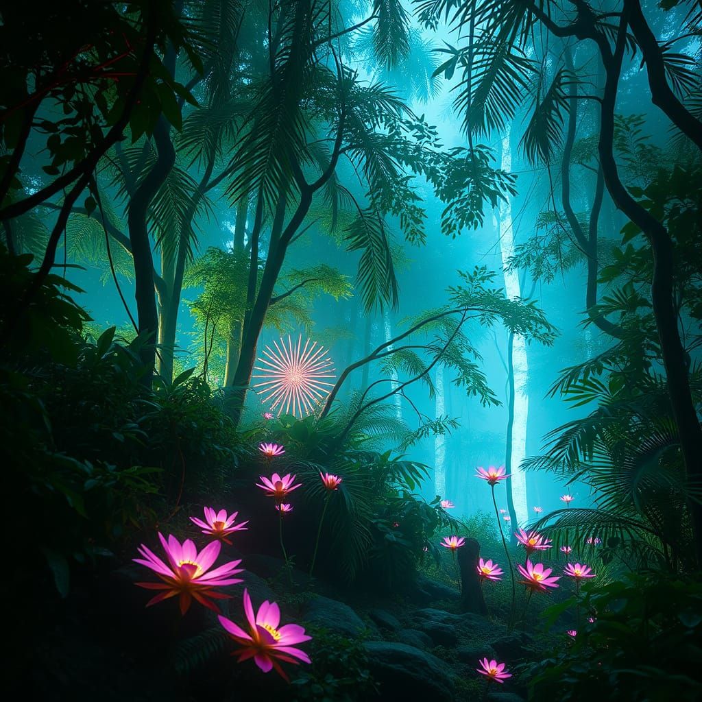 Bioluminescent Forest: A Neon Sci-Fi Dreamscape