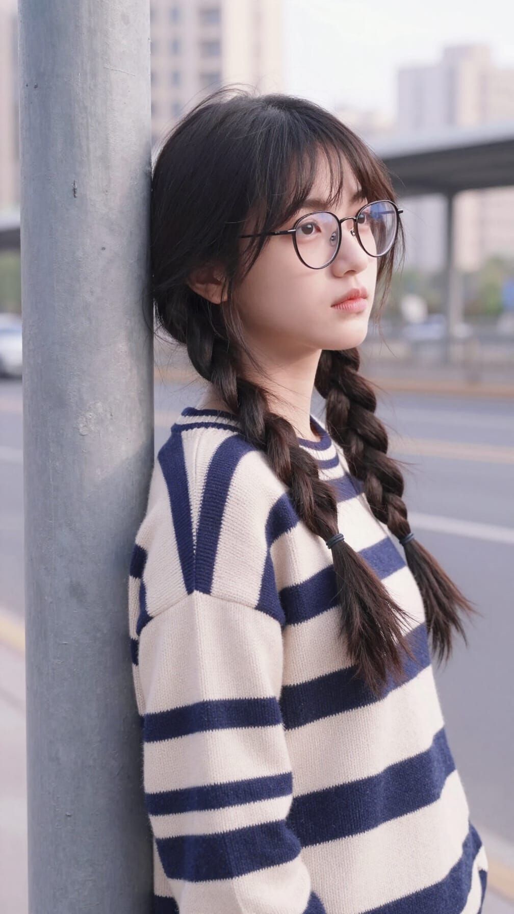 Berber Woman in Blue Stripes, Urban Portrait