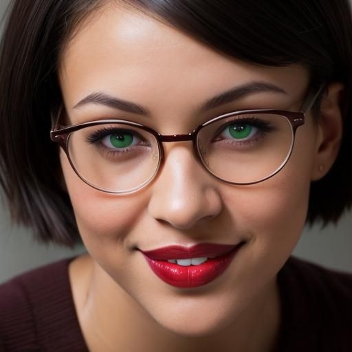 Brunette Woman with Green Eyes and Books