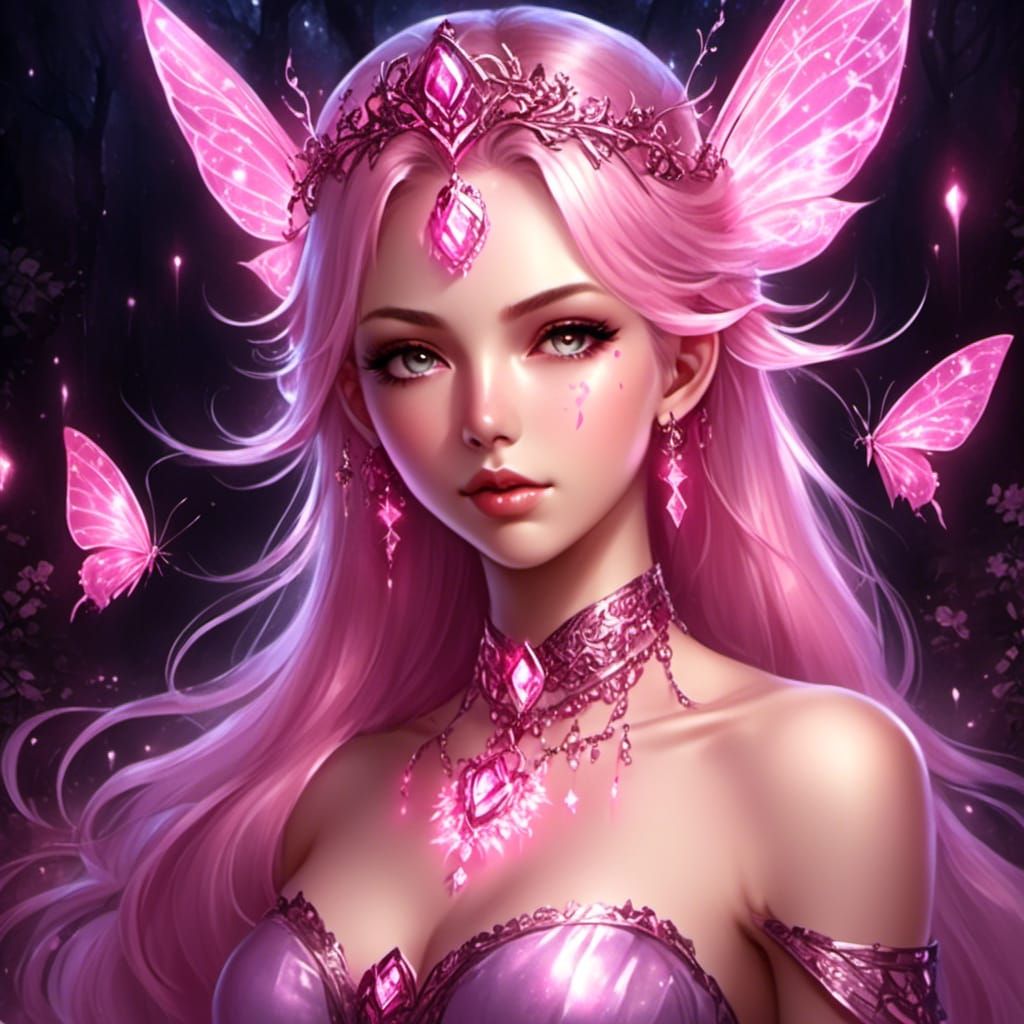 Gorgeous Fairy Princess with Glowing Runes, Anime Style