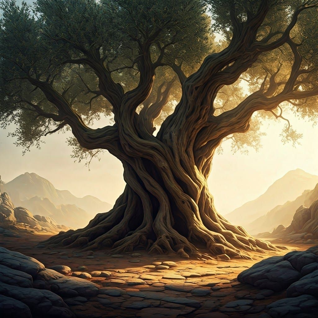 Ancient Olive Tree in Golden Light