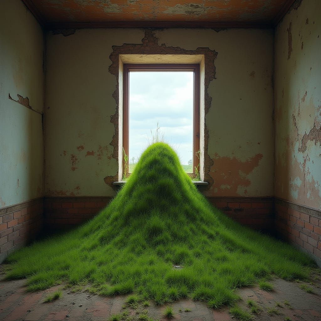 Surreal Green Hills Invade Abandoned Room