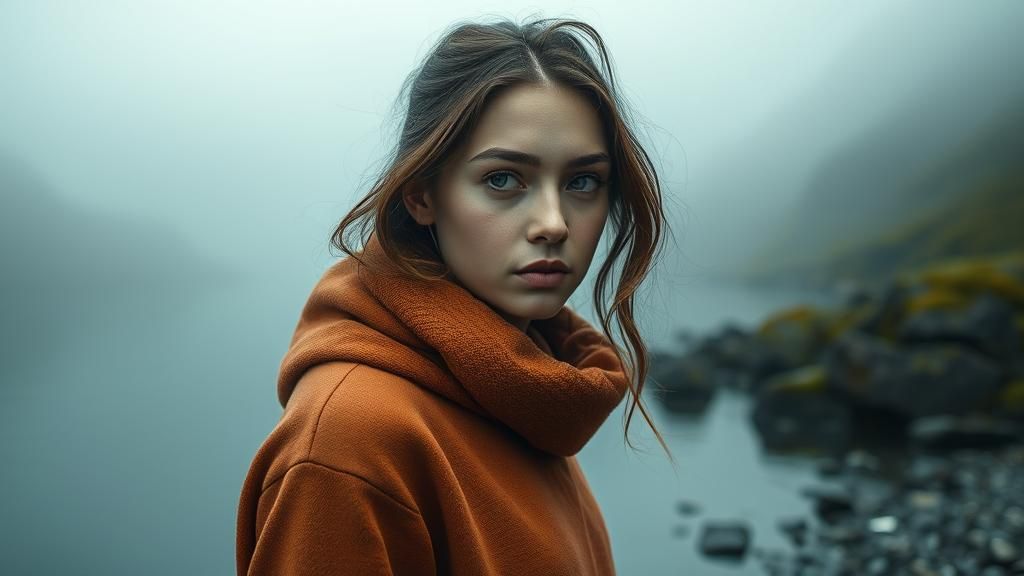 Misty Lake Contemplation: A Photorealistic Portrait