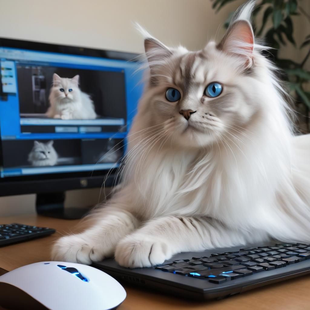 Cat Avatar: British Longhair at Computer