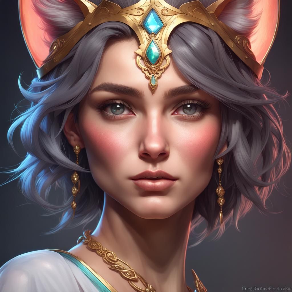 Hyperdetailed Cat Princess Portrait in Digital Art Style