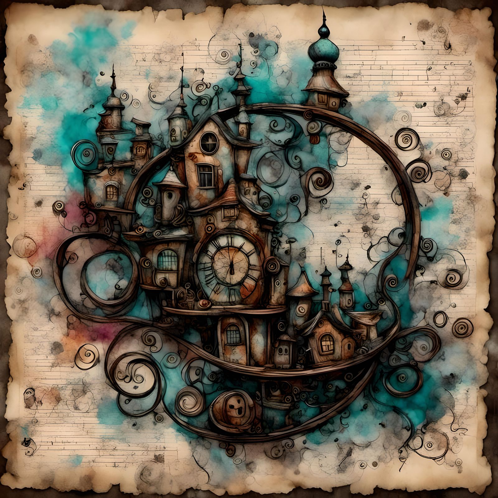 Intricate House Sketch in Fantasy Concept Art Style