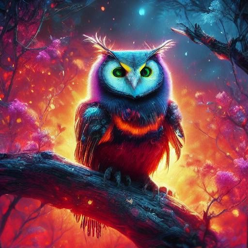 Bioluminescent Mechanical Owls in Sunset Colors