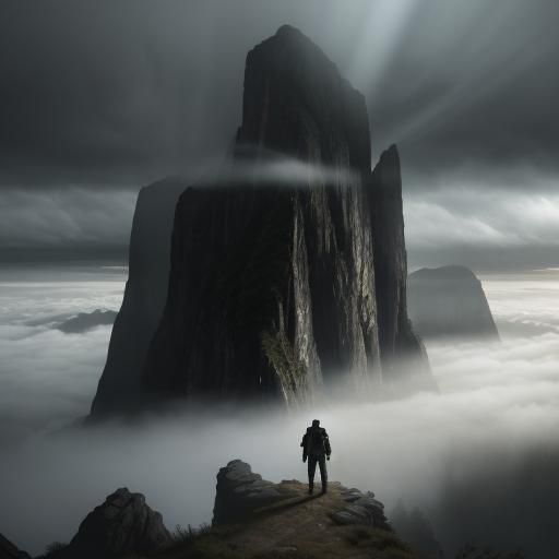 Adventurer at Cliff Edge: Cinematic Landscape Art