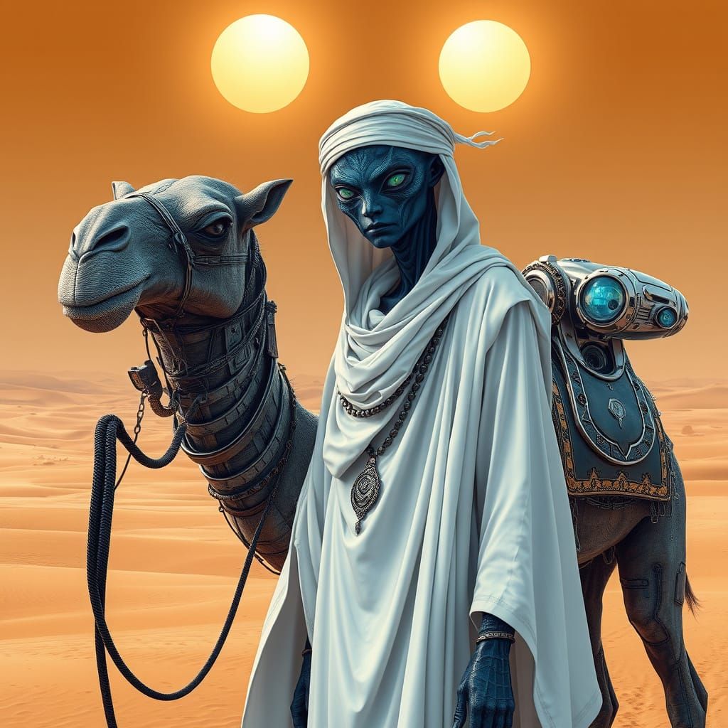 Alien Nomad in Cyberpunk Desert