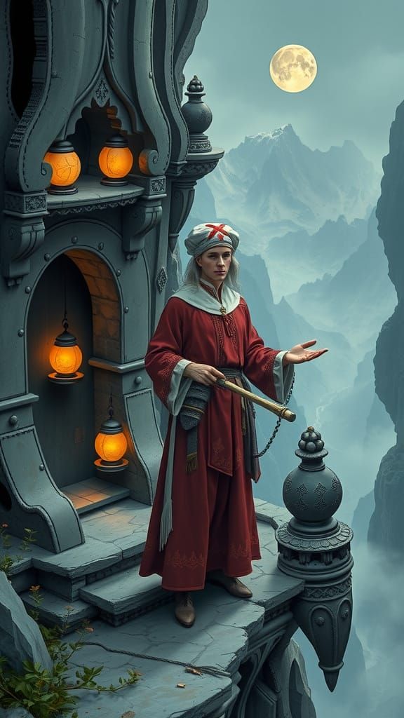 Surreal Cliffside Sanctuary in Muted Colors, Blending Classi...