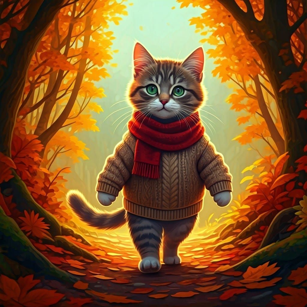 Kitten's Autumn Stroll in Enchanted Forest