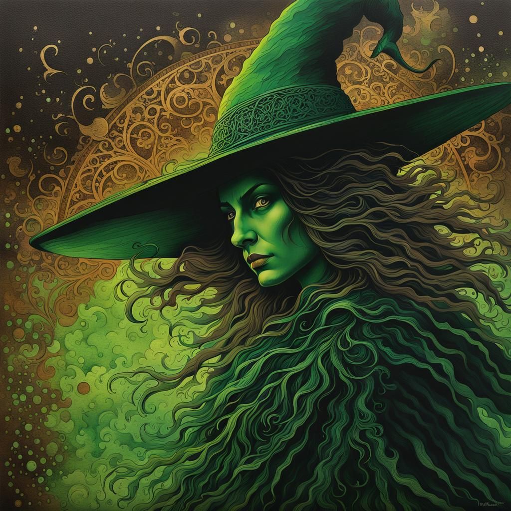 Wicked Witch in Dark Fantasy Gouache Art