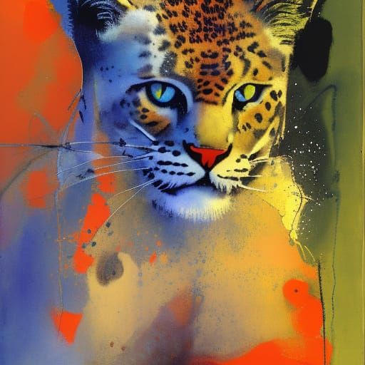 Ocelot in Marbled Abstract Style