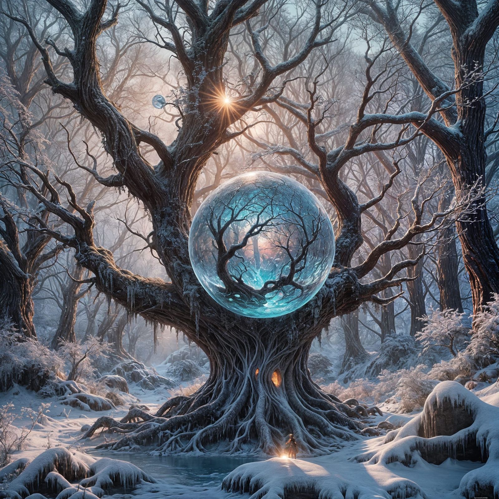 Mystical Ice Orb in Fantasyland: Digital Art