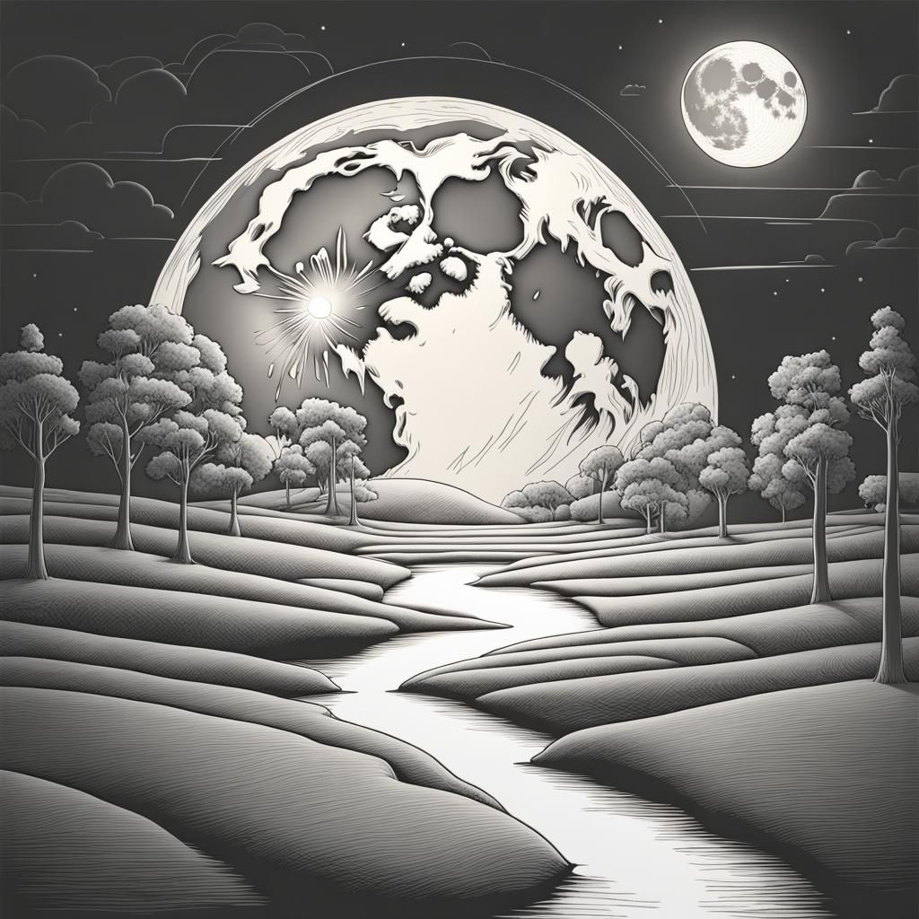 Full Moon in 3D Line Art