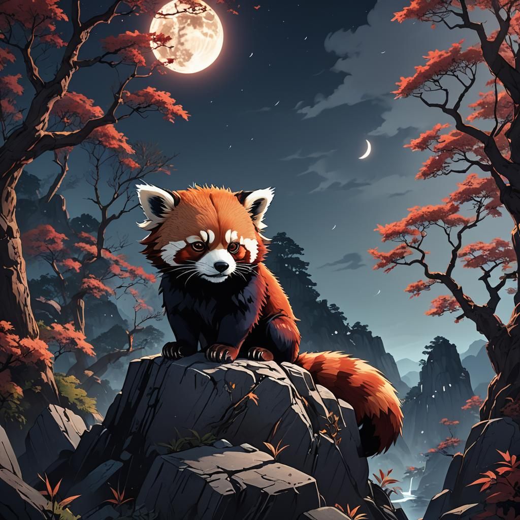 Red Panda Demon in Vibrant Anime Style