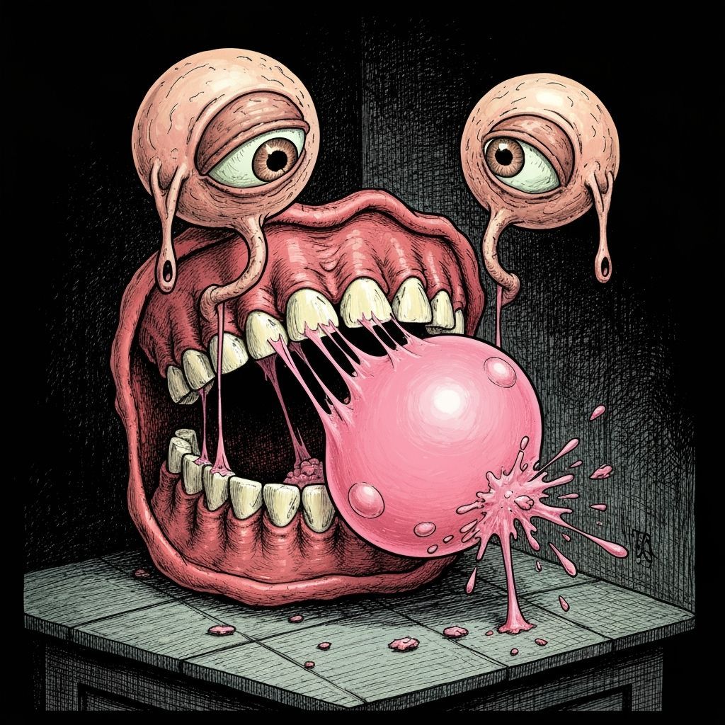 Victorian Grotesque Comic: Dentures Chew Gum