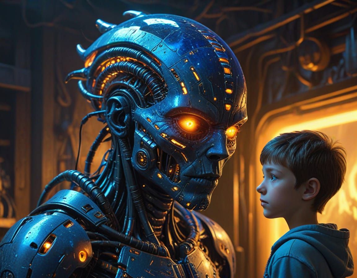 Android Child Encounters Colossal Alien Artifact