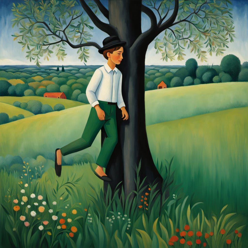 Haredi Boy Embracing Nature in Vibrant Colors