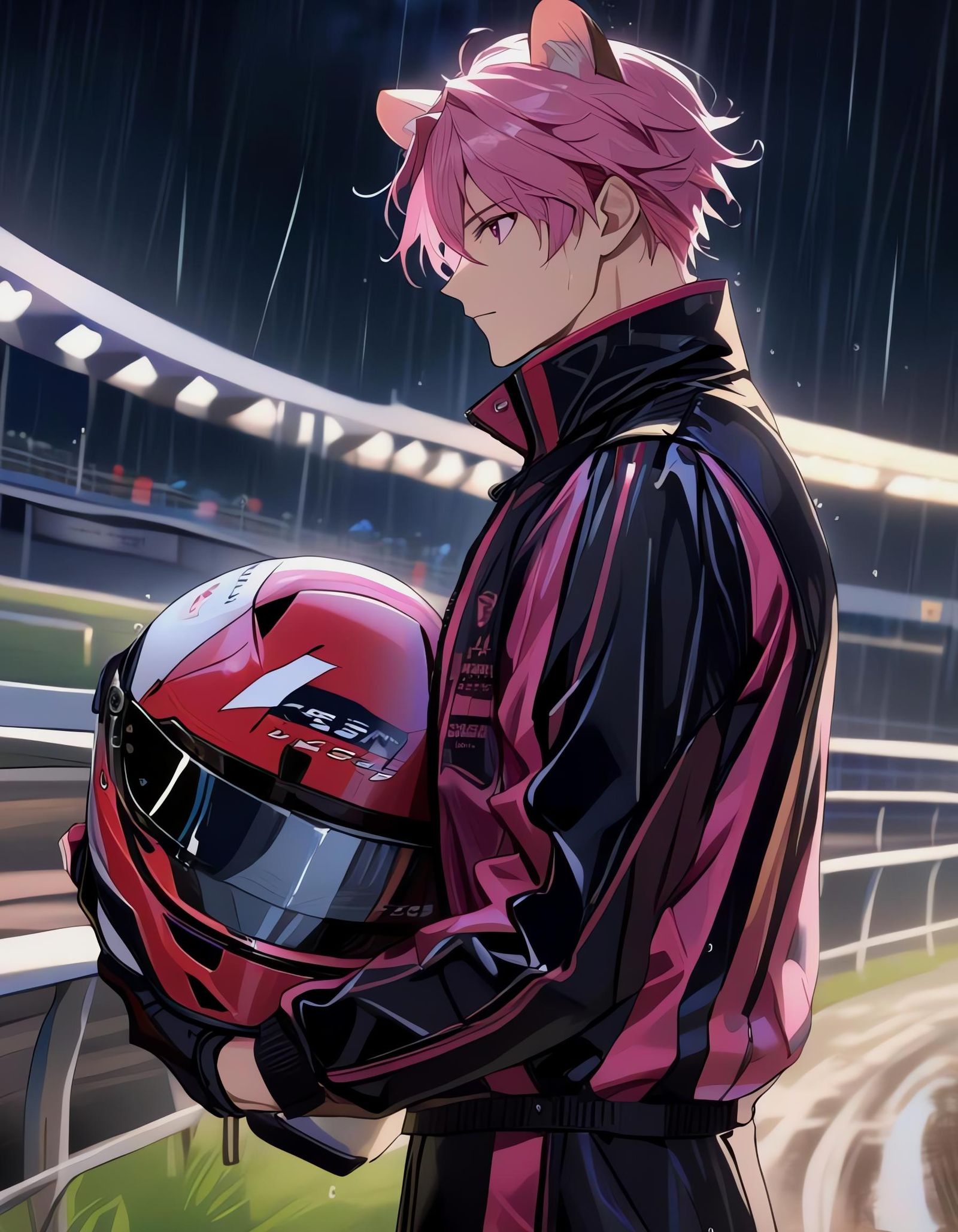 Raccoon-Eared Racer at the Racetrack