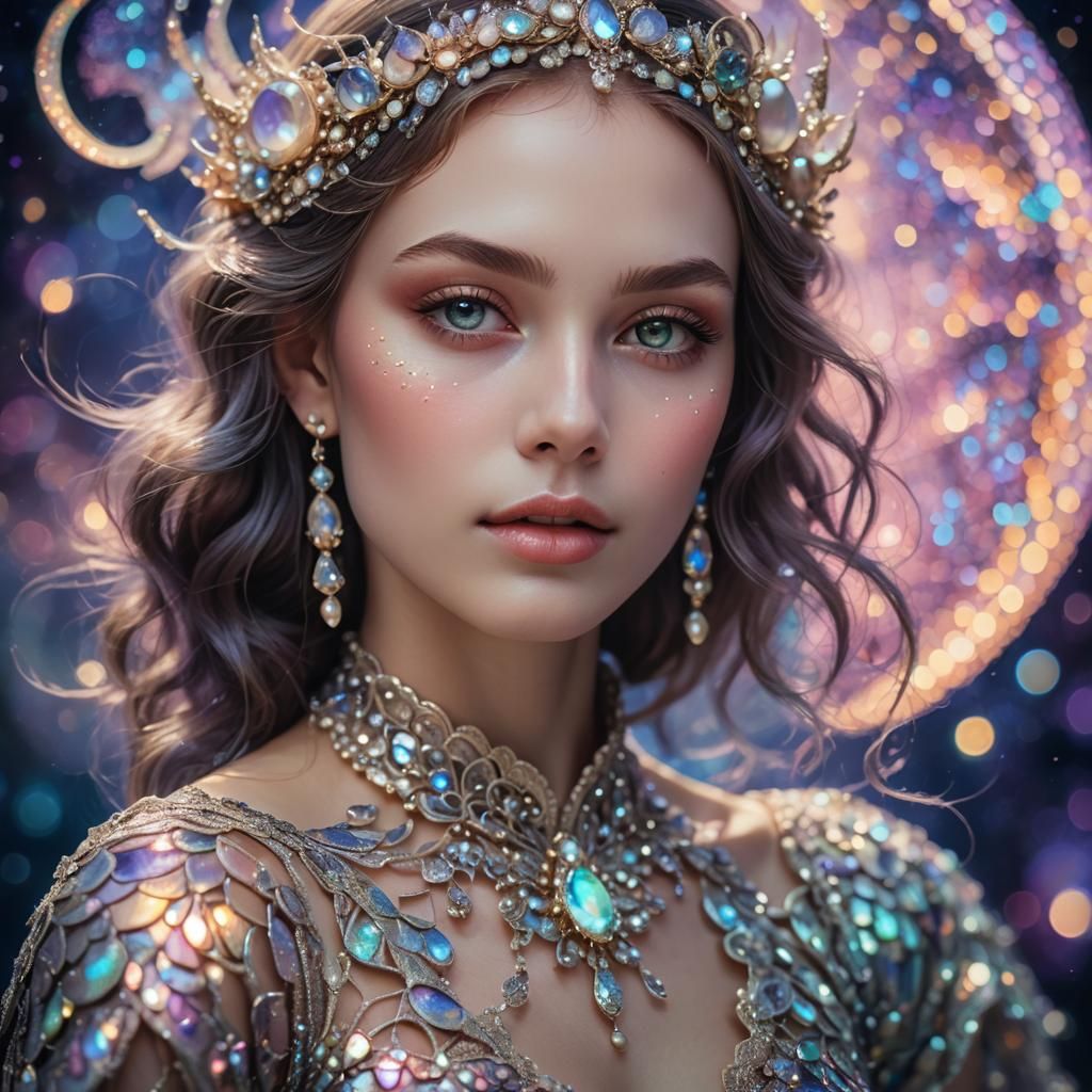 Iridescent Woman Portrait with Pearlescent Scales