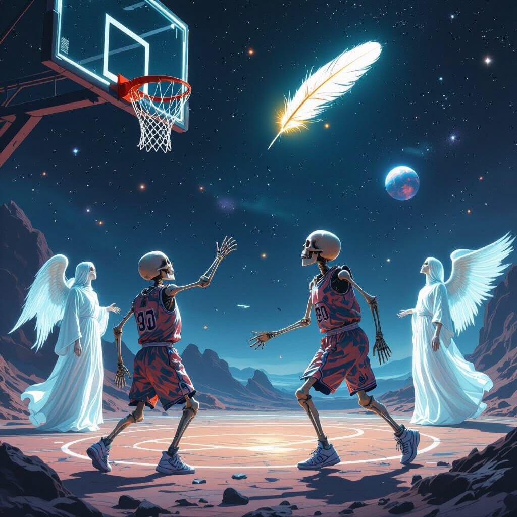 Skeletons vs Angels Basketball in Cosmic Outer Space