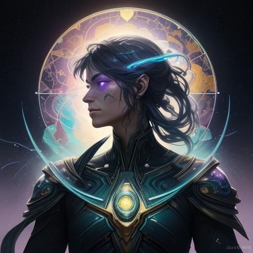 Futuristic Warrior Defends Glass House from Cosmic Invasion