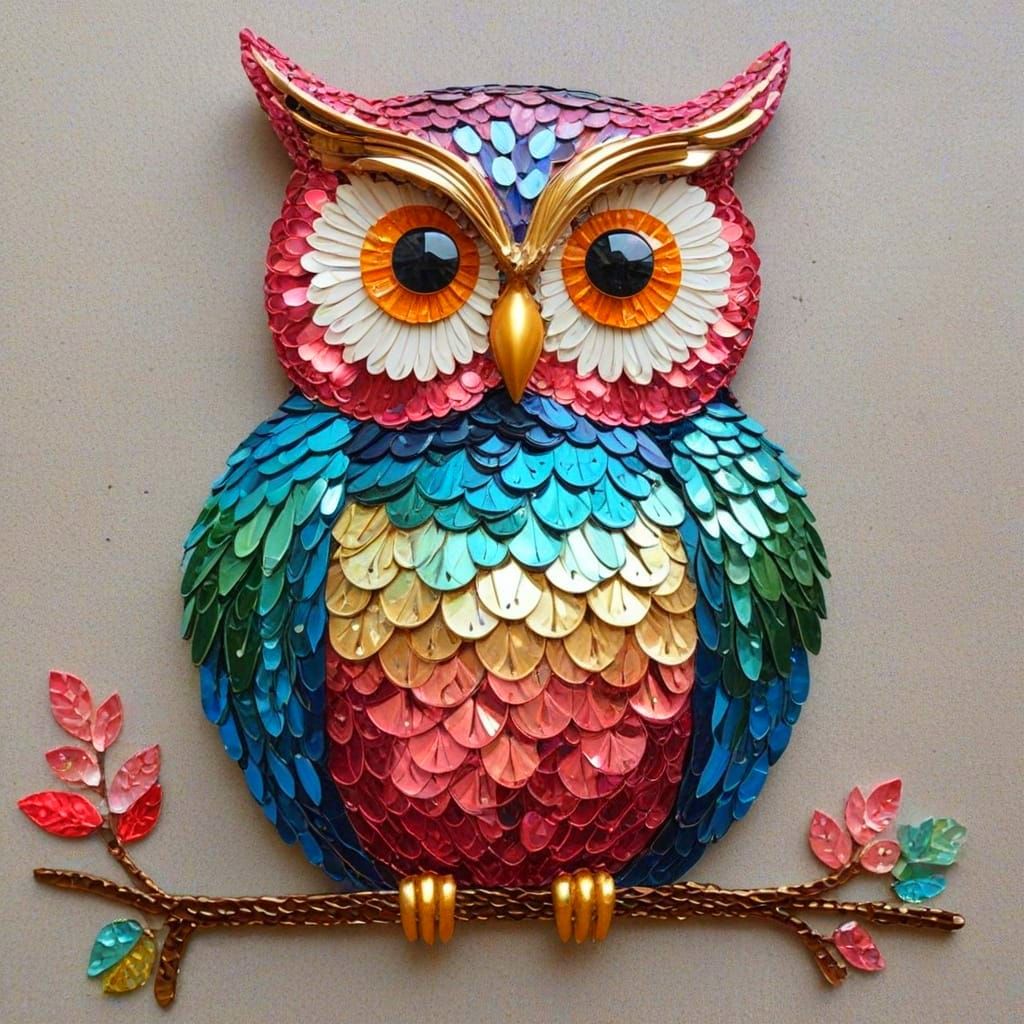 Sequin Owl Shines with Dazzling Light