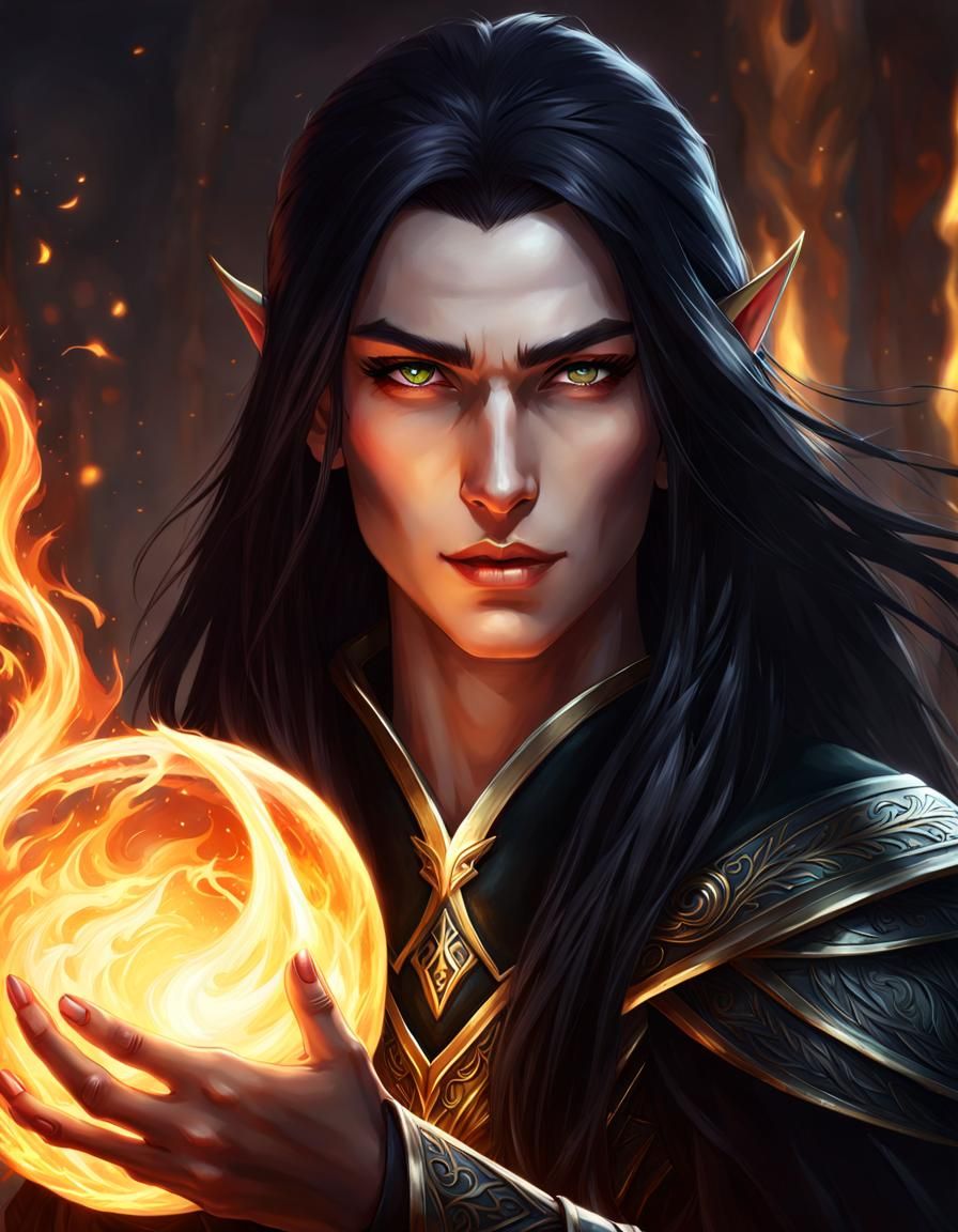 Dalamar the Dark: Androgynous Elf Wielding Fire