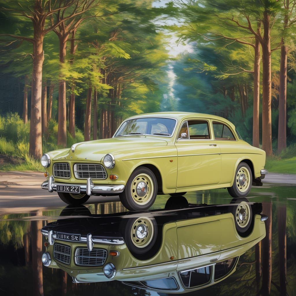 Volvo Amazon 122 in Art Nouveau Oil Painting