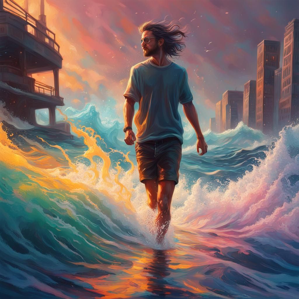 Walking on Electric Sea: Hyperrealistic Concept Art