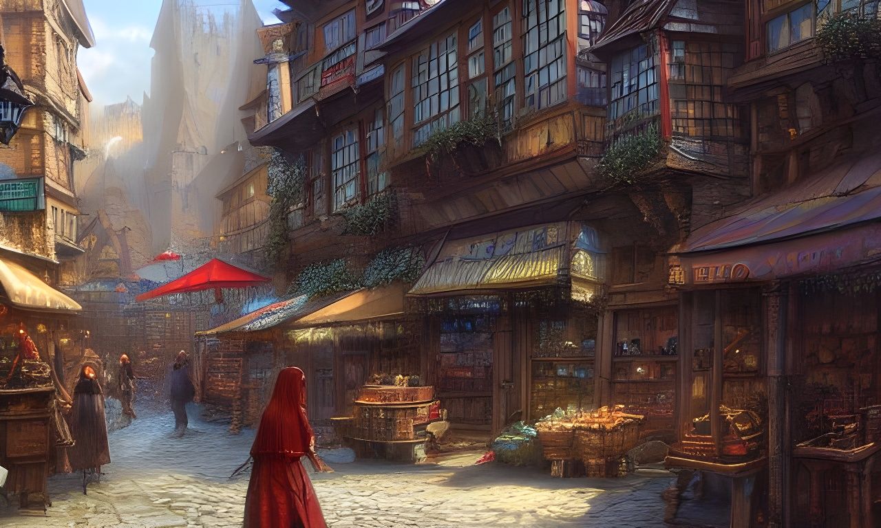 Vibrant Medieval Fantasy City Market Street Scene