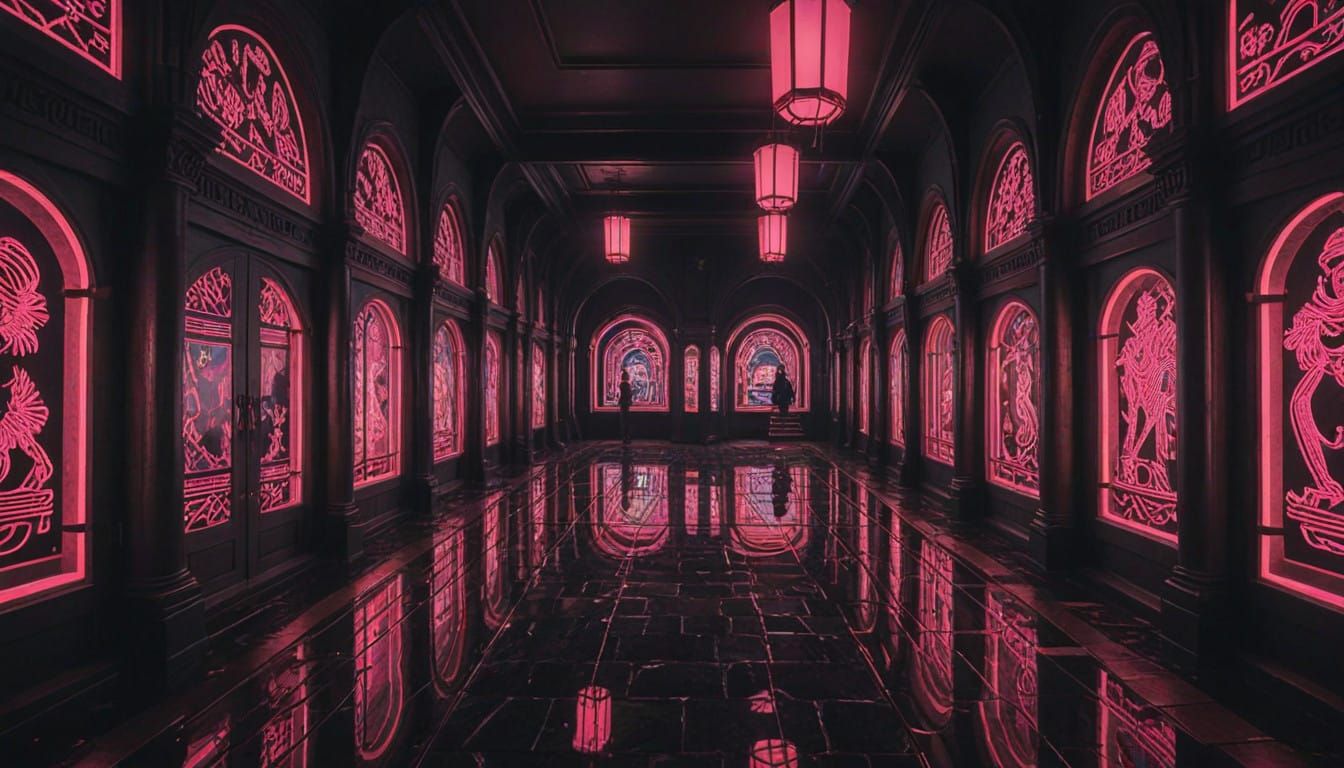 Cyberpunk Castle Interior: Electronic Synthwave Dreamscape