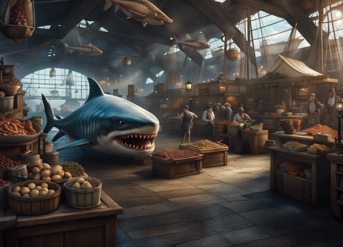 Fantasy Harbor Fish Market with Giant Shark