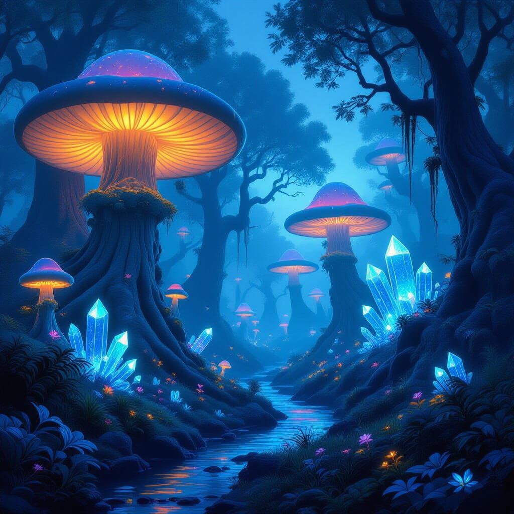 Ethereal Bioluminescent Forest at Twilight