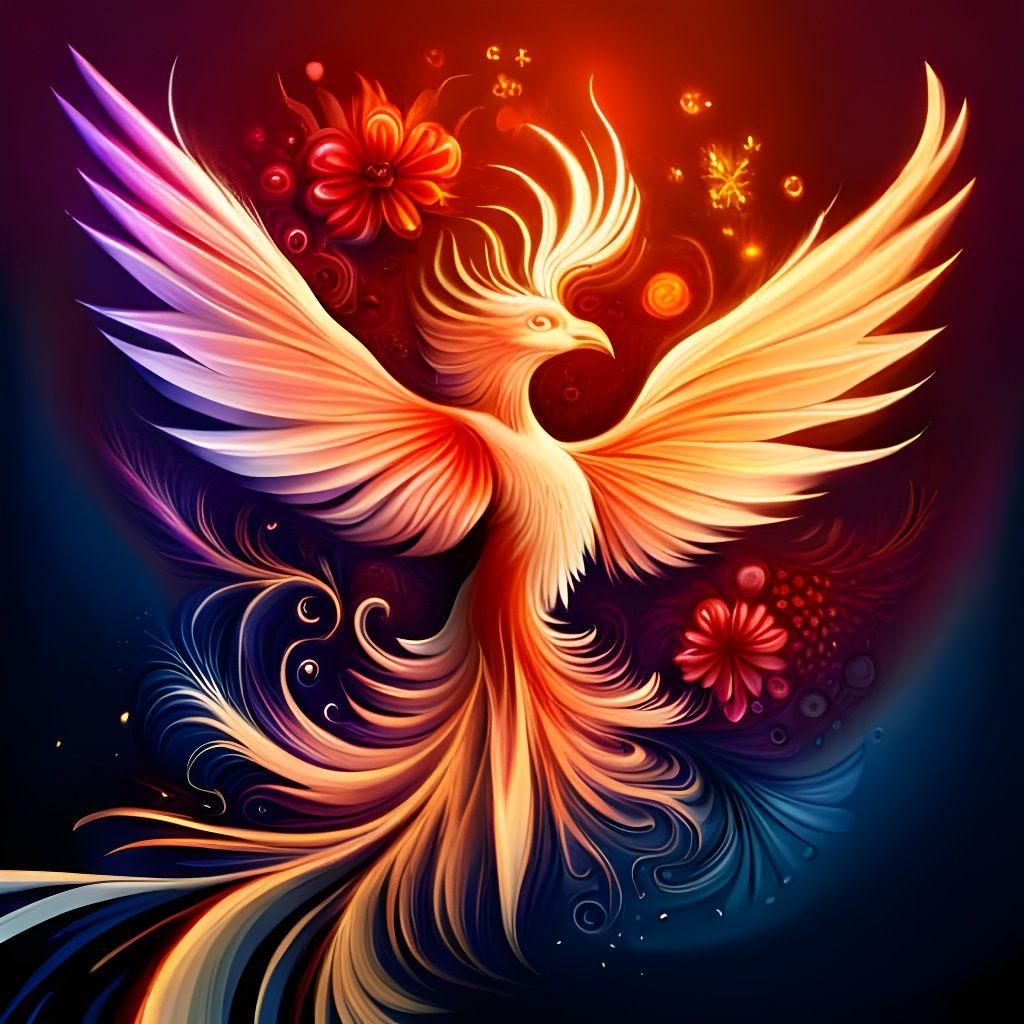 Cute Floral Phoenix Bird in Digital Painting Style